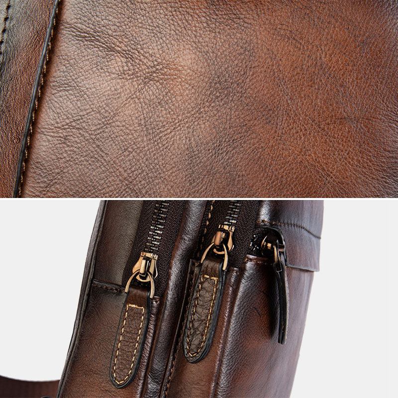 Män Första Lager Kohud Multi-pocket Anti-stöld Bröstväska Messenger Bag Crossbody Axelväskor