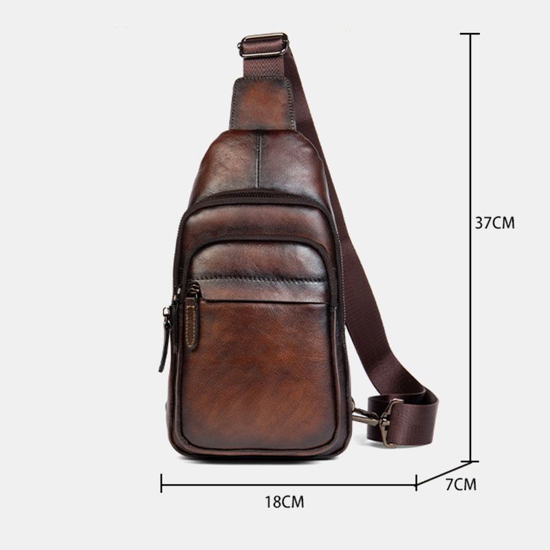 Män Första Lager Kohud Multi-pocket Anti-stöld Bröstväska Messenger Bag Crossbody Axelväskor