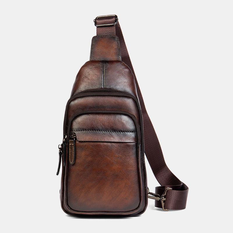 Män Första Lager Kohud Multi-pocket Anti-stöld Bröstväska Messenger Bag Crossbody Axelväskor