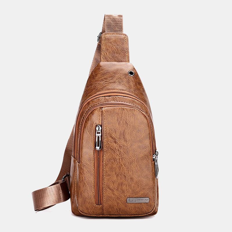 Män Hörlurar Hål Business Multi-pocket Crossbody Bag Bröstväska Sling Bag