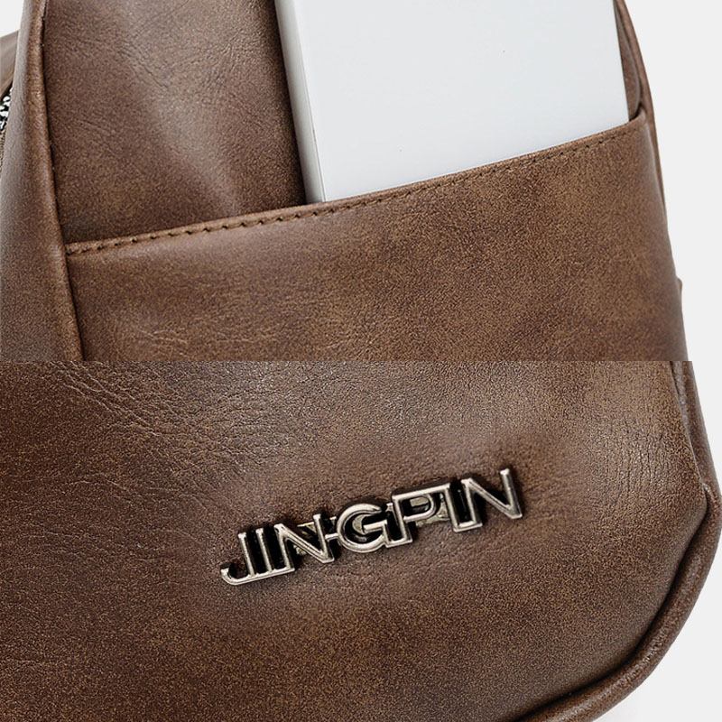 Män Large Capacity Hörlurar Hål Business Multi-pocket Crossbody Bag Bröstväska Sling Bag