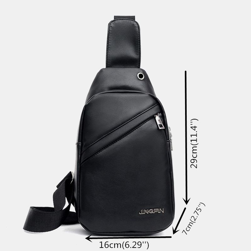 Män Large Capacity Hörlurar Hål Business Multi-pocket Crossbody Bag Bröstväska Sling Bag