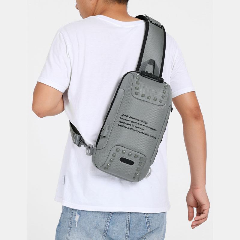 Män Oxford Letter Front Lösenordslås Stöldskyddsdesign Usb-laddning Crossbody-väska Flerfickor Bröstväska Med Flera Fack