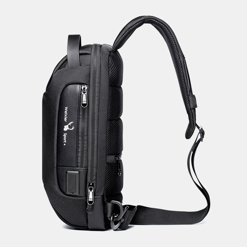 Män Oxford Lösenord Usb Laddning Stöldskydd Flerlager Vattentät Crossbody Bag Bröstväska Sling Bag