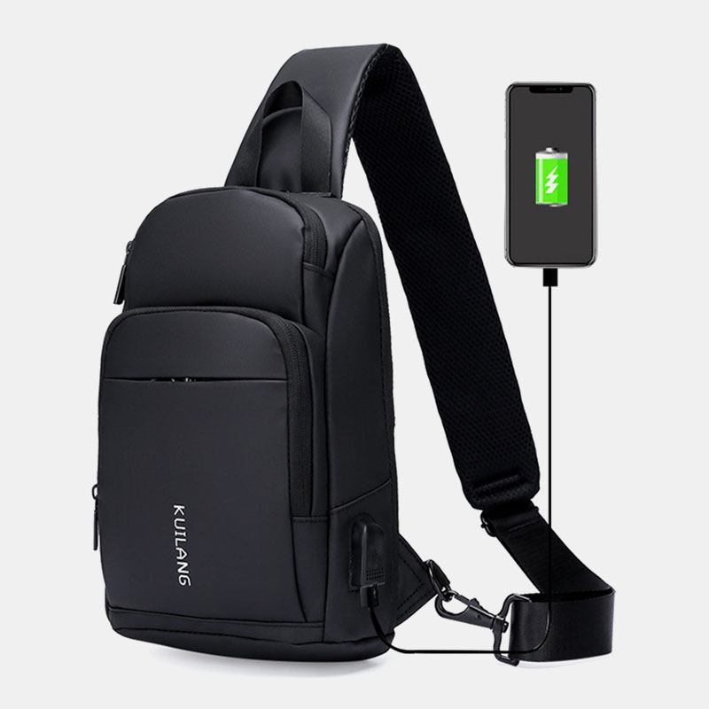 Män Oxford Stor Kapacitet Usb-laddningsväska Mode Casual Wild Bus Card Fickdesign Crossbody-väska Axelväska