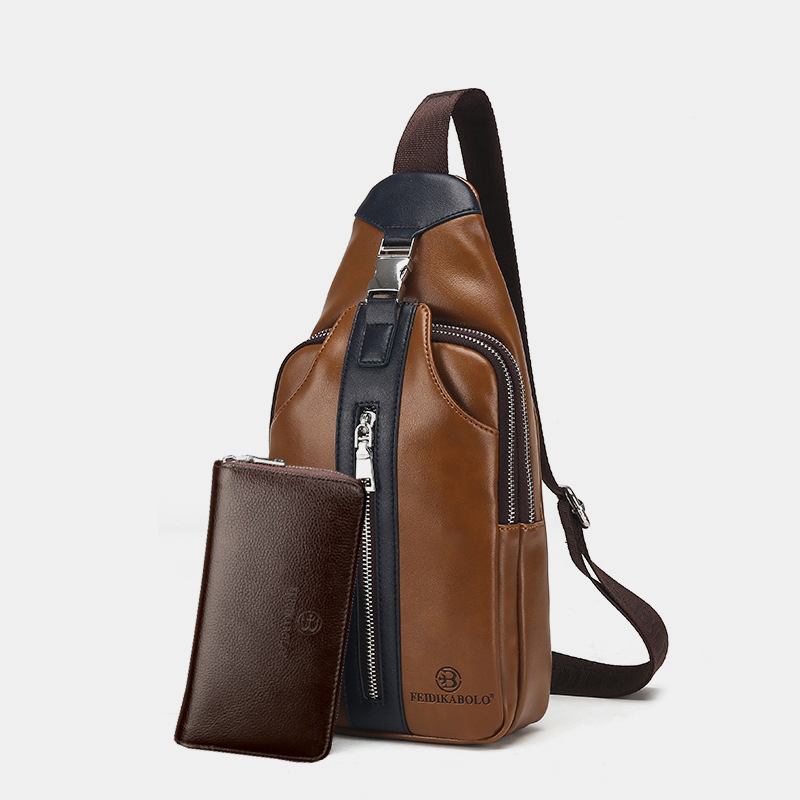 Män Pu-läder Multi-pocket Stor Kapacitet Vattentät Sport Bröstväskor Crossbody Bag Axel