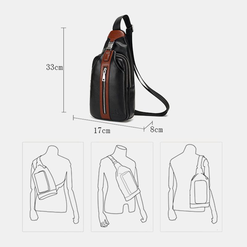 Män Pu-läder Multi-pocket Stor Kapacitet Vattentät Sport Bröstväskor Crossbody Bag Axel
