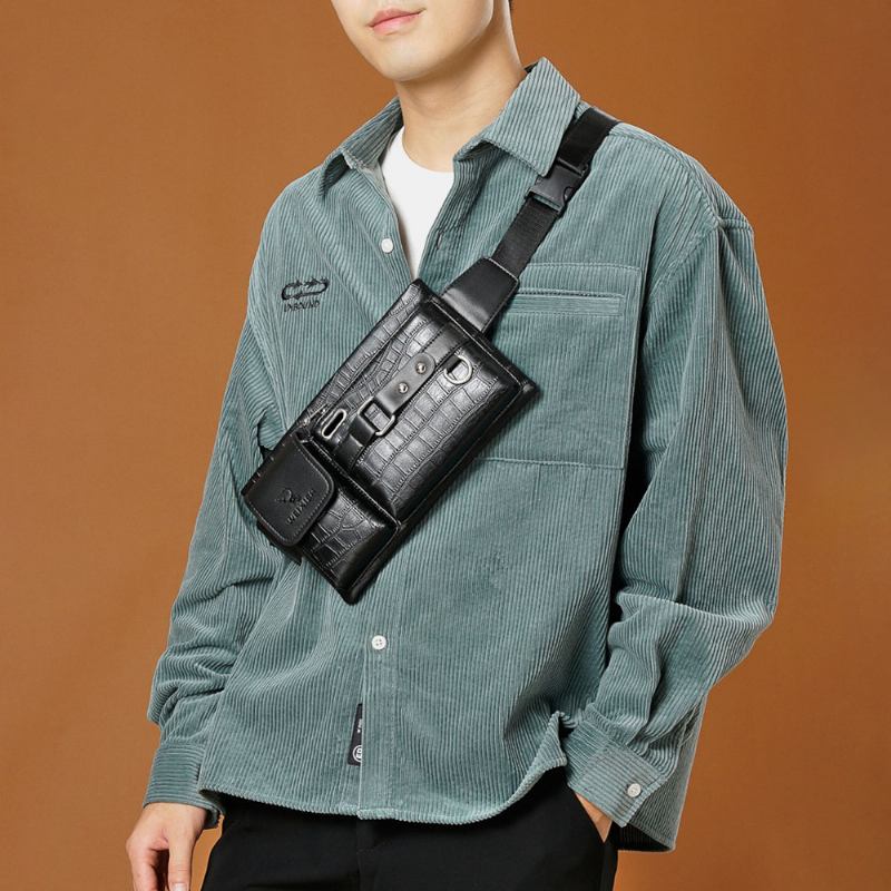 Män Pu-läder Slitstark Bröstväska Med Flera Fickor Midjeväska Hörlurshål Design 6.5 Tums Telefonväska Crossbody-väskor