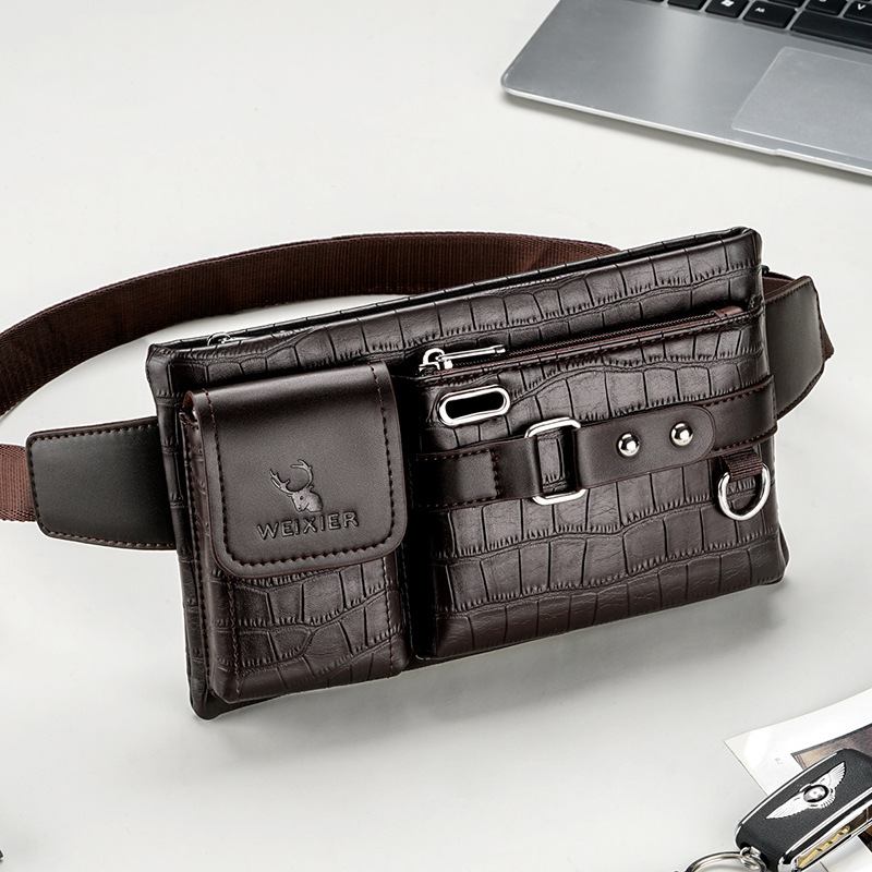 Män Pu-läder Slitstark Bröstväska Med Flera Fickor Midjeväska Hörlurshål Design 6.5 Tums Telefonväska Crossbody-väskor