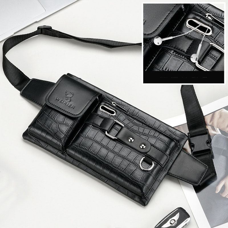 Män Pu-läder Slitstark Bröstväska Med Flera Fickor Midjeväska Hörlurshål Design 6.5 Tums Telefonväska Crossbody-väskor