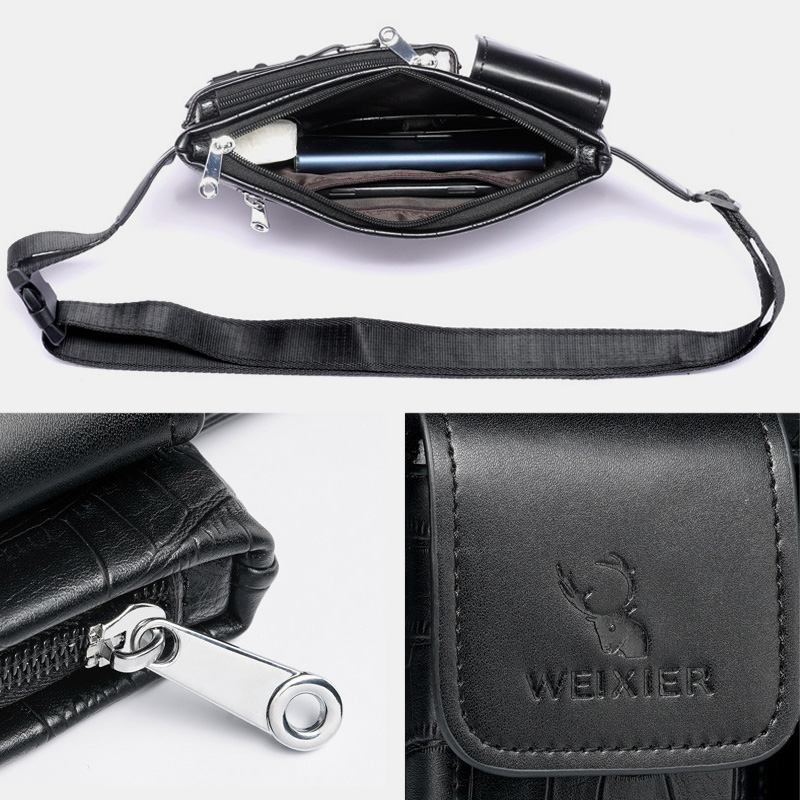 Män Pu-läder Slitstark Bröstväska Med Flera Fickor Midjeväska Hörlurshål Design 6.5 Tums Telefonväska Crossbody-väskor