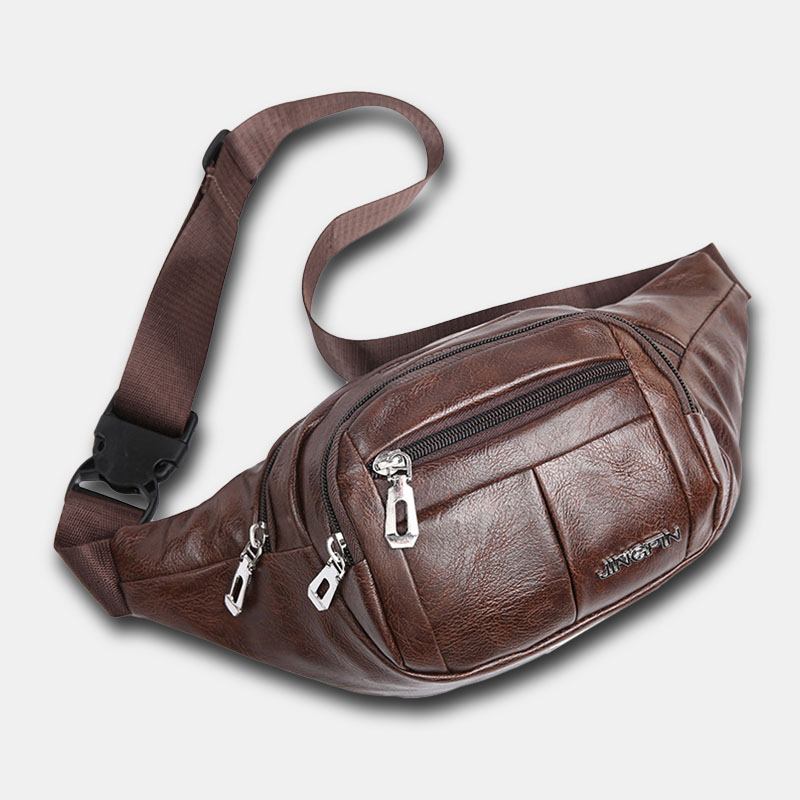 Män Pu-läder Stöldskydd Multifunktionell 6.5 Tums Telefonväska Med Flera Fickor Midjeväska Bröstväska Crossbody-väskor