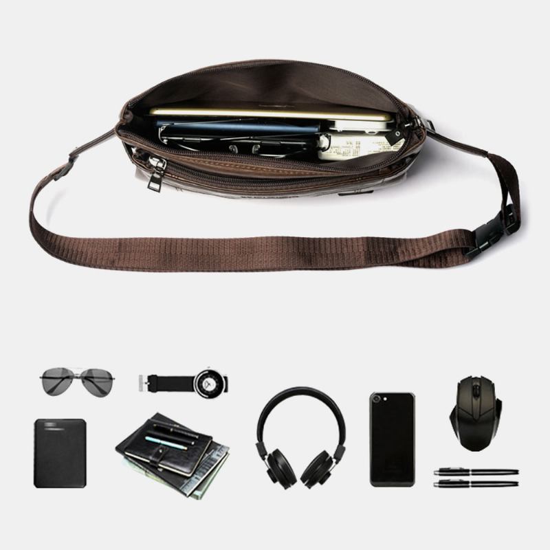 Män Pu-läder Vattentät Bröstväska Med Stor Kapacitet Outdoor Outing 6.5 Tums Telefonväska Crossbody-väskor Axelväska