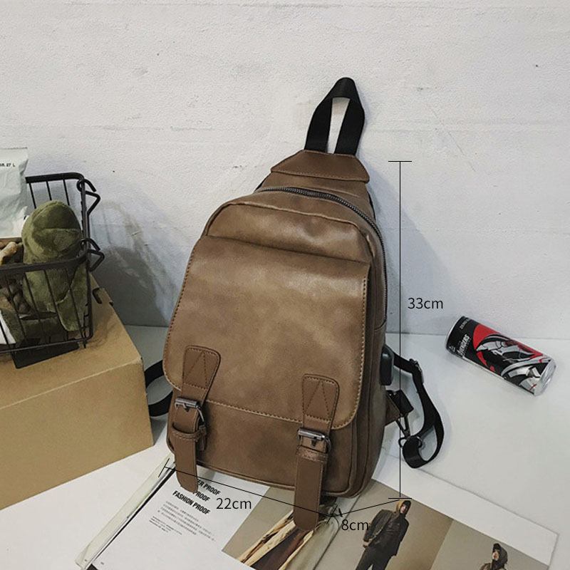 Män Retro Hörlurshål Multi-carry Usb Laddning Flerlager Vattentät Crossbody-väska Bröstväska Sling Bag