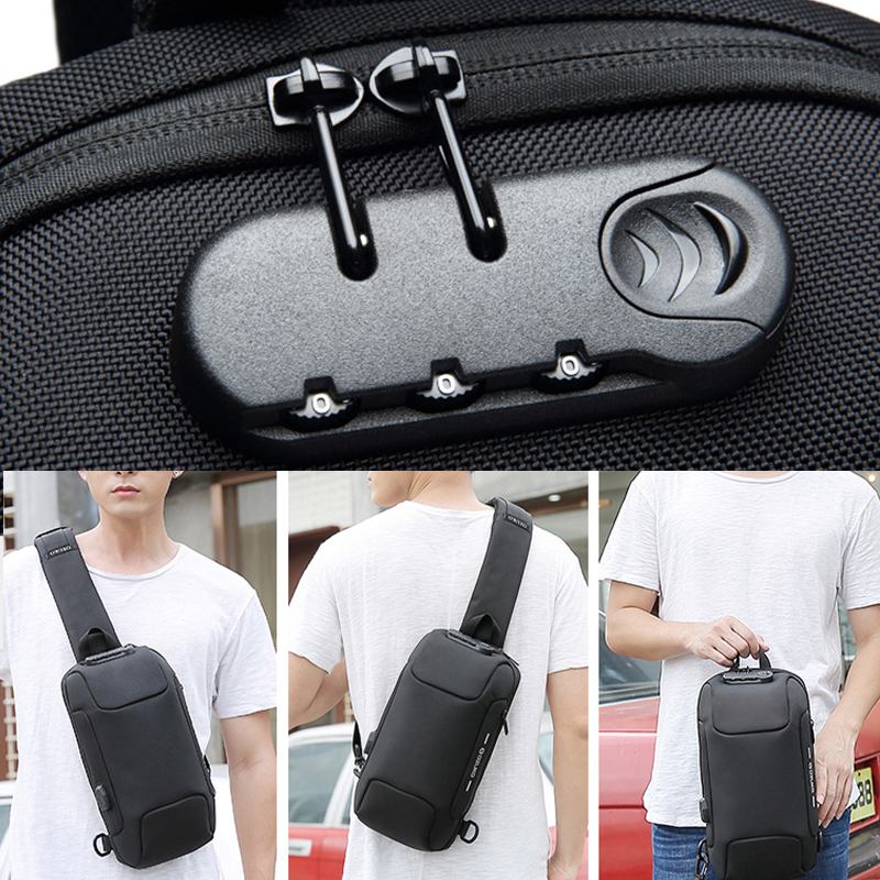 Män Stöldskydd Usb-laddning Flerlager Vattentät Crossbody-väska Chest Bag Sling Bag