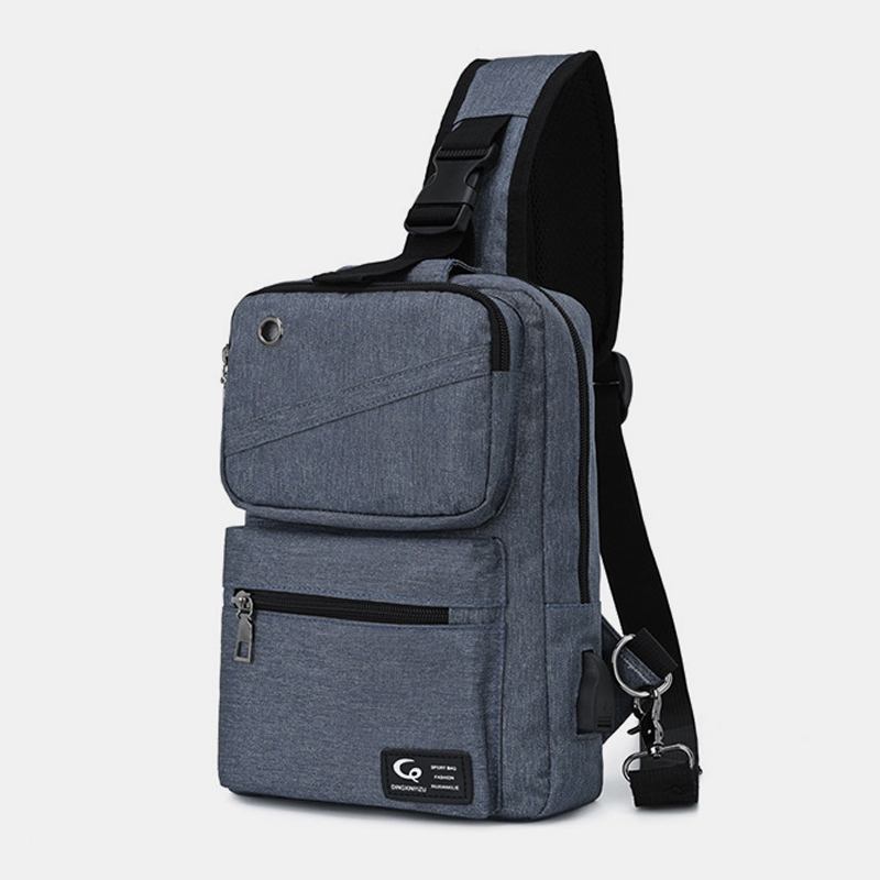 Män Stor Kapacitet Usb-laddningsbart Hål För Hörlurar Hål Vattentäta Bröstväskor Axelväska Crossbody-väskor