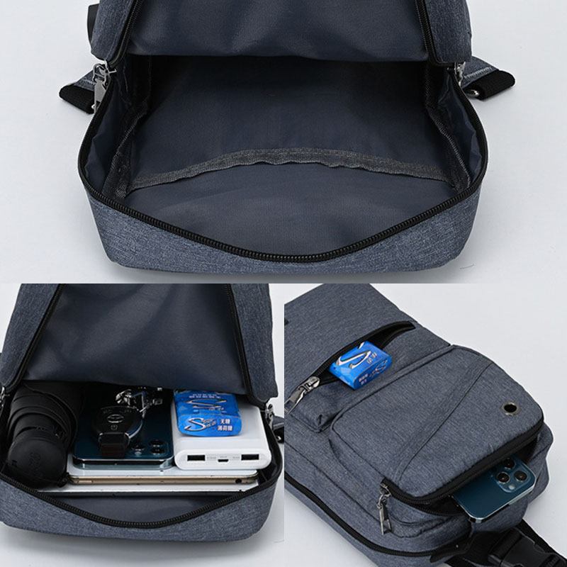 Män Stor Kapacitet Usb-laddningsbart Hål För Hörlurar Hål Vattentäta Bröstväskor Axelväska Crossbody-väskor