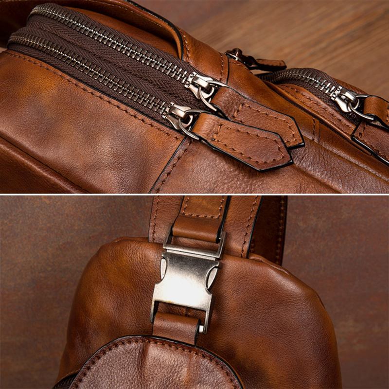 Multifunktions Gnidningsfärg För Män Slitstark Bröstväska Vintage Pu-läder Crossbody-väskor Med Stor Kapacitet