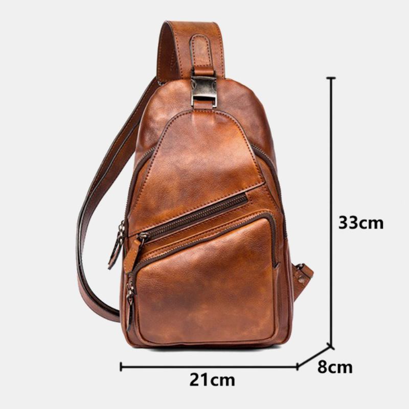 Multifunktions Gnidningsfärg För Män Slitstark Bröstväska Vintage Pu-läder Crossbody-väskor Med Stor Kapacitet