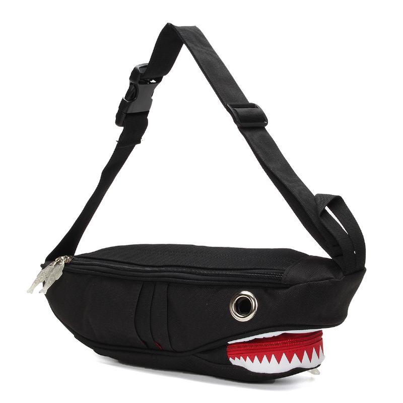 Unisex Canvas Shark Shape Multi-pocket Bröstväska Tecknad Casual Super Mjuk Stor Kapacitet Multifunktion Messenger Crossbody Bags Axelväska