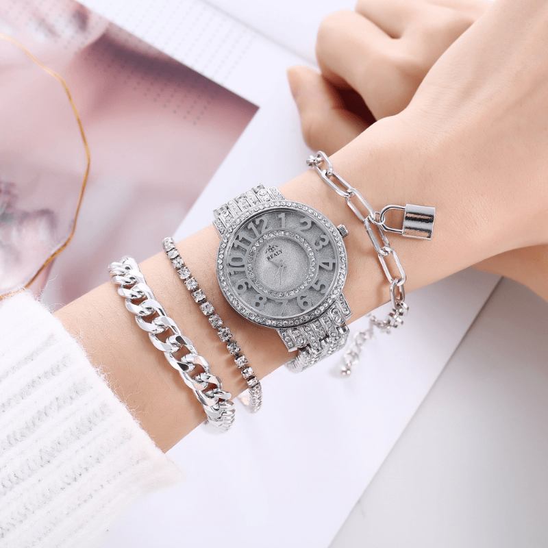 4 St Mode Rostfritt Stål Stor Urtavla Stålband Lady Quartz Watch Armband