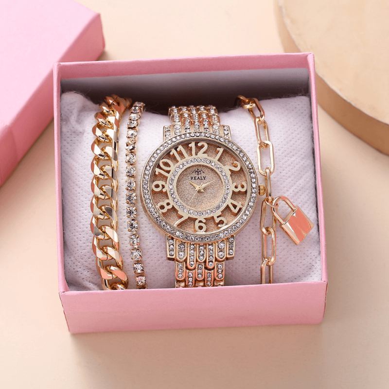 4 St Mode Rostfritt Stål Stor Urtavla Stålband Lady Quartz Watch Armband