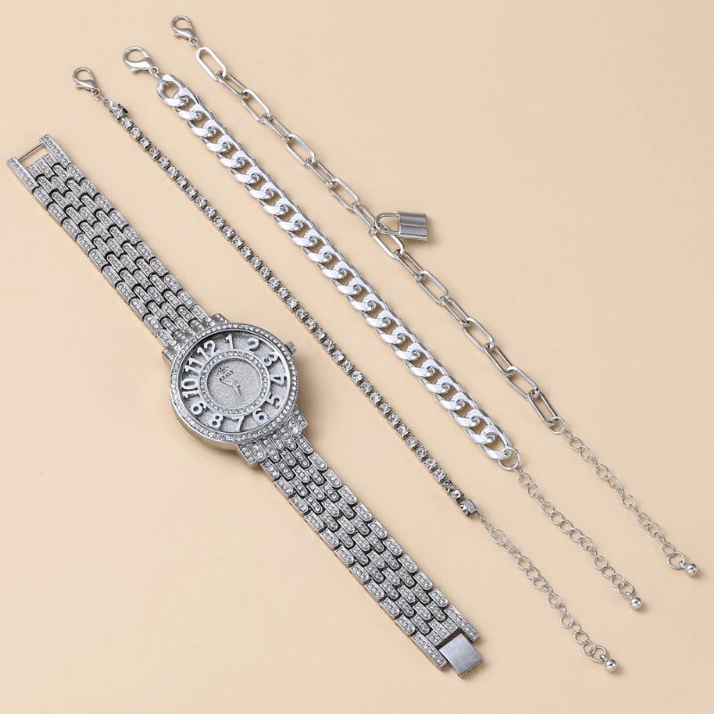 4 St Mode Rostfritt Stål Stor Urtavla Stålband Lady Quartz Watch Armband
