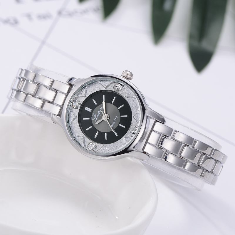Blommor Med Tryck Dial Damarmbandsklocka Diamond Quartz Watch