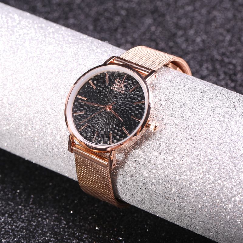 Casual Style Ultra Tunn Dam Armbandsur Mesh Steel Band Quartz Watch