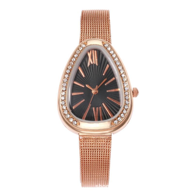 Crystal Case Triangel Dial Enkel Design Full Stell Mesh Bälte Kvinnor Quartz Watch