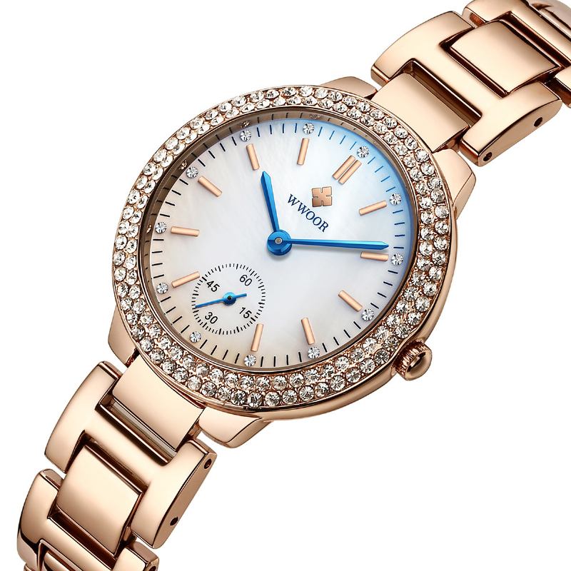 Crystal Casual Style Damarmbandsur Rostfritt Stål Band Kvarts Klockor