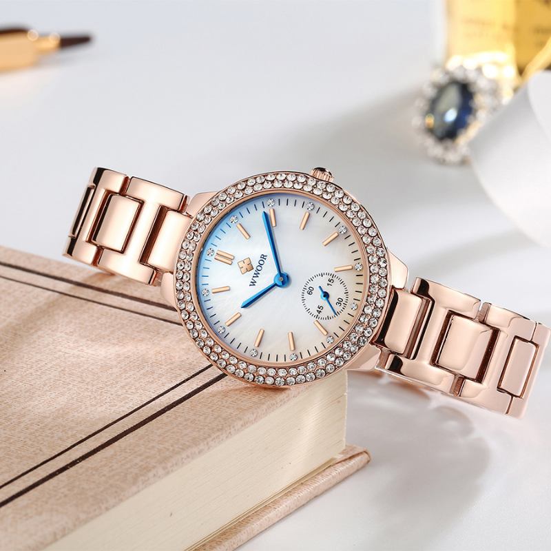 Crystal Casual Style Damarmbandsur Rostfritt Stål Band Kvarts Klockor