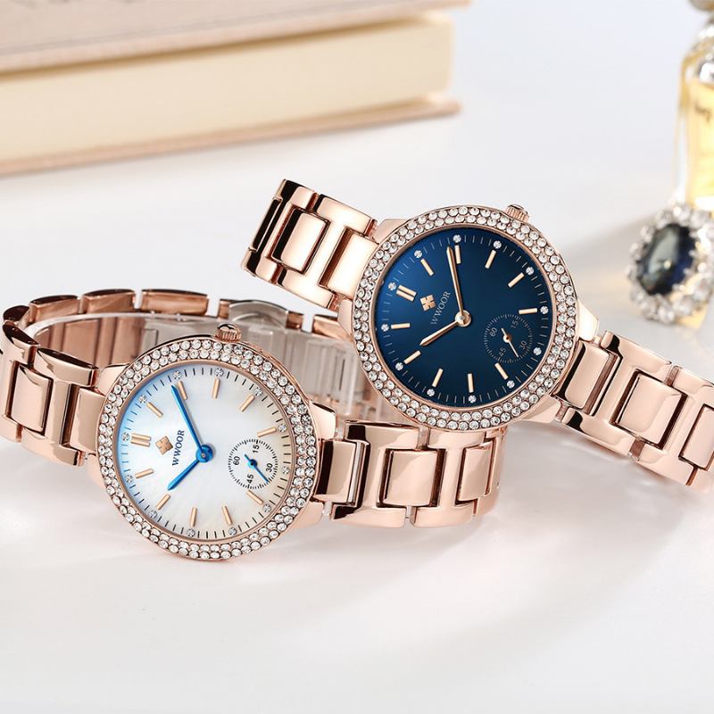 Crystal Casual Style Damarmbandsur Rostfritt Stål Band Kvarts Klockor