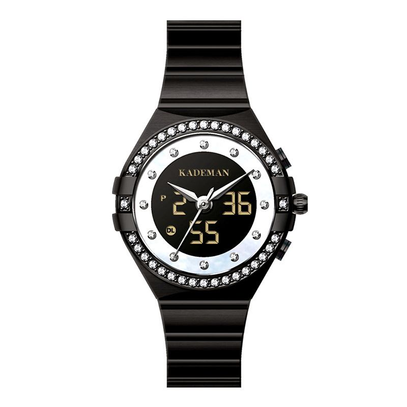 Crystal Elegant Design Dual Display Watch Full Steel Dam Quartz Watch