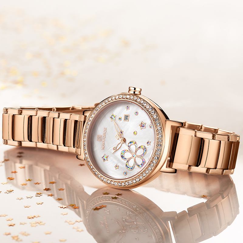 Datum Display Full Steel Damarmbandsur Kristall Klassisk Design Quartz Watch