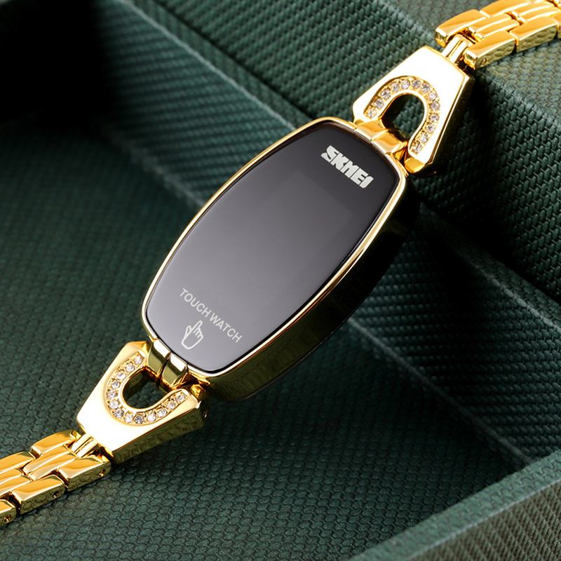 Diamond Rectangle Dial Ladies Armband Watch Full Steel Touch Screen Digital Watch