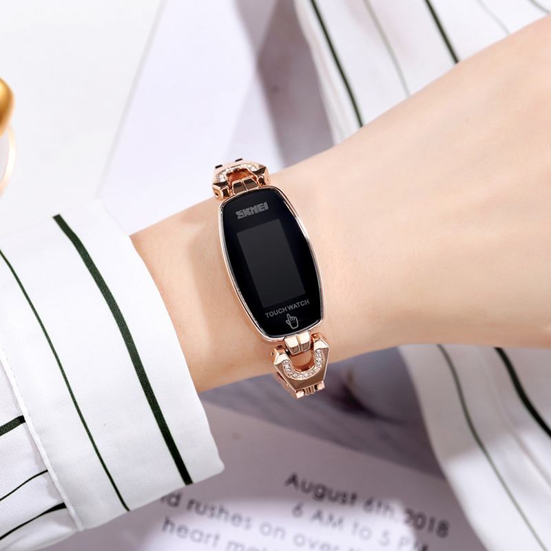 Diamond Rectangle Dial Ladies Armband Watch Full Steel Touch Screen Digital Watch