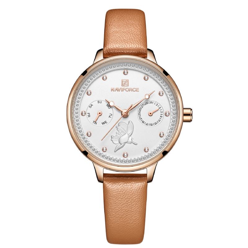 Diamonds Elegant Design Damarmbandsur Quartz Watch I Äkta Läderarmband