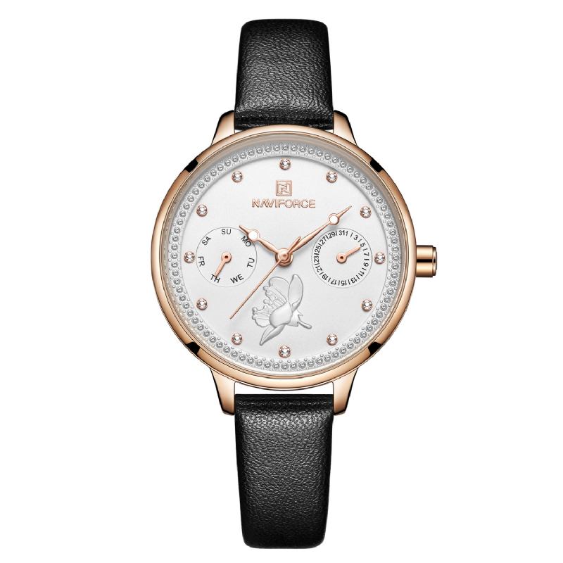Diamonds Elegant Design Damarmbandsur Quartz Watch I Äkta Läderarmband
