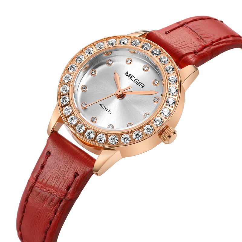 Elegant Design Damarmbandsur Äkta Läderband Kvartsklocka