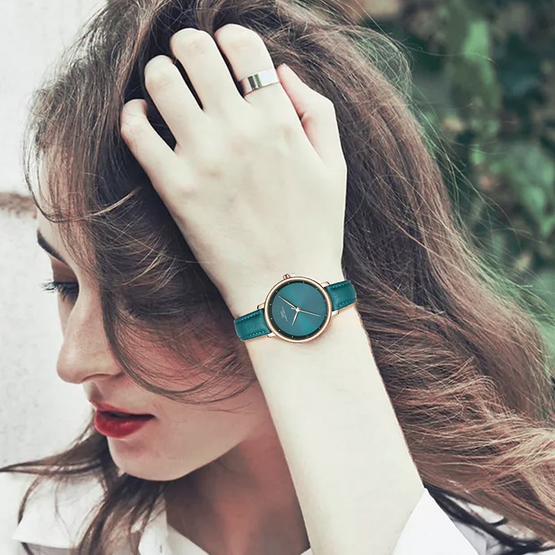 Enkel Design Damarmbandsur Business Style Läderband Quartz Watch