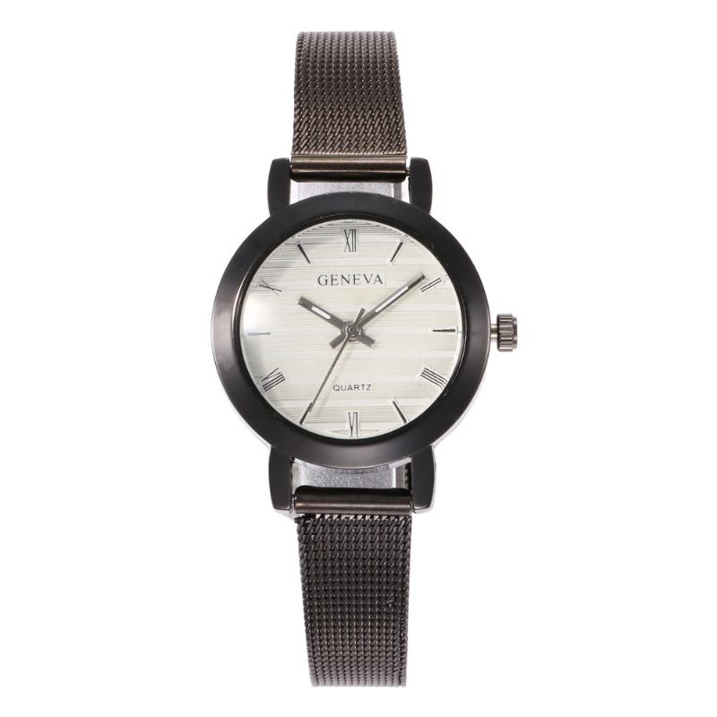 Enkel Romersk Skala Mesh Stålrem Mode Damklocka Quartz Watch
