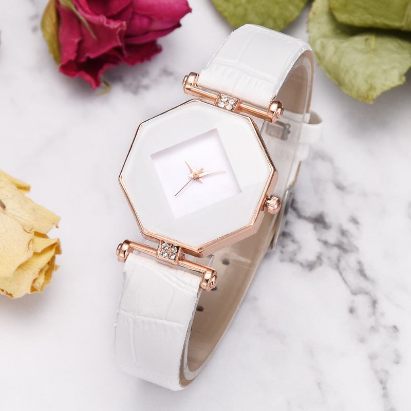 Fahion Diamond Mirror Watch Damklänning Ultra-tunn Läder Kvinnor Quartz Watch