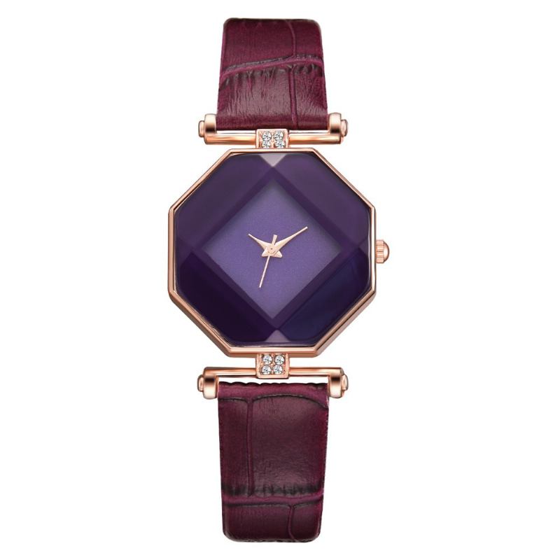 Fahion Diamond Mirror Watch Damklänning Ultra-tunn Läder Kvinnor Quartz Watch
