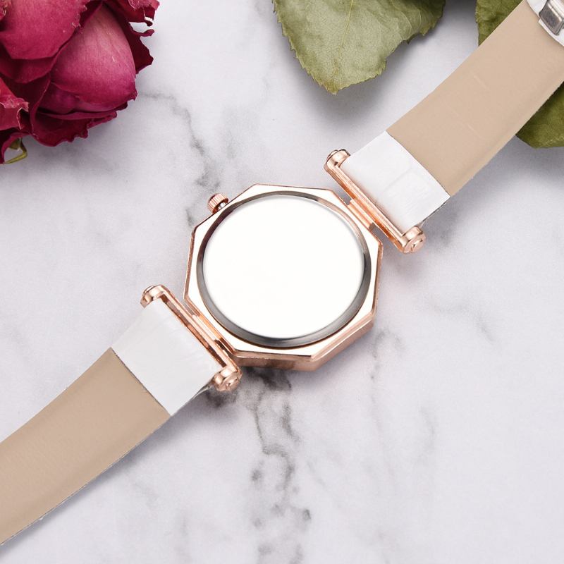Fahion Diamond Mirror Watch Damklänning Ultra-tunn Läder Kvinnor Quartz Watch