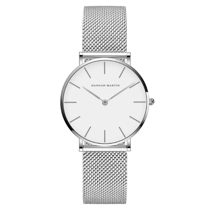 Mode Casual Enkel Big Dial Steel Mesh Rem Vattentät Kvinnor Quartz Watch