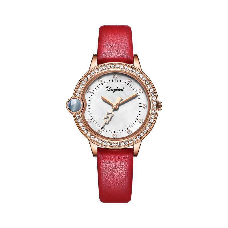 Mode Casual Nano-snidade Damklocka Diamantfodral Hardlex Glas Vattentätt Läderrem Kvartsklocka