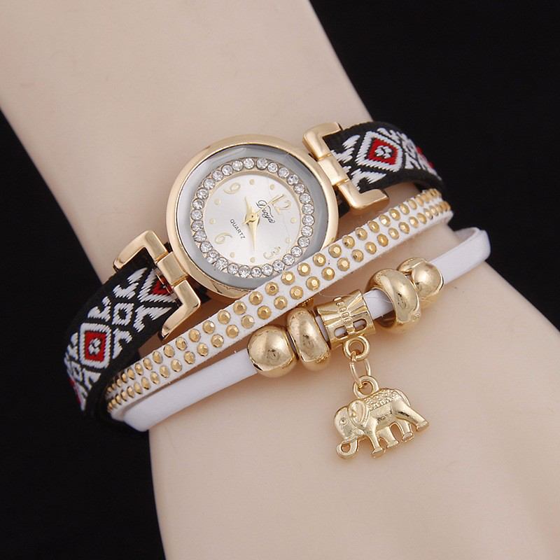 Mode Casual Nit Diamond Elephant Pendant Kvinnor Quartz Watch