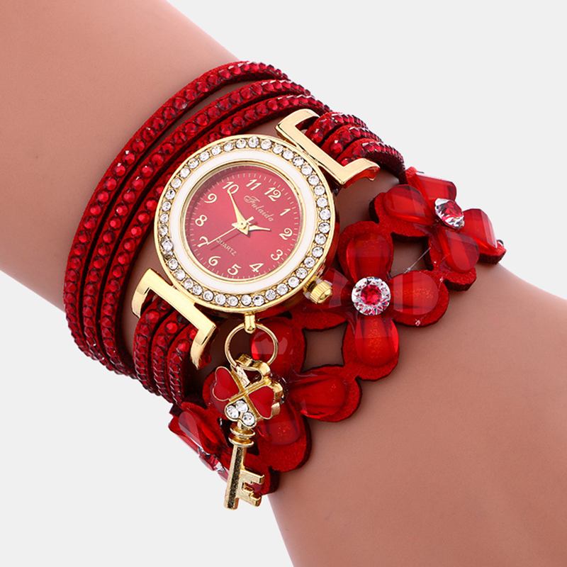 Mode Crystal Circle Armband Kvinnor Klocka Enkel Dial Flowear Mönster Quartz Watch