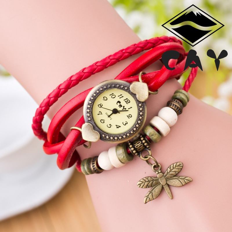 Mode Vintage Multi-layer Dragonfly Hänge Pärlarmband Kvarts Watch Armbandsur